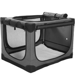 36-Inch Collapsible Travel Dog Crate, Portable 4-Door Soft Kennel for Medium to Large Dogs, Chew-Proof Mesh Windows, Indoor/Outdoor Use, Foldable, wit