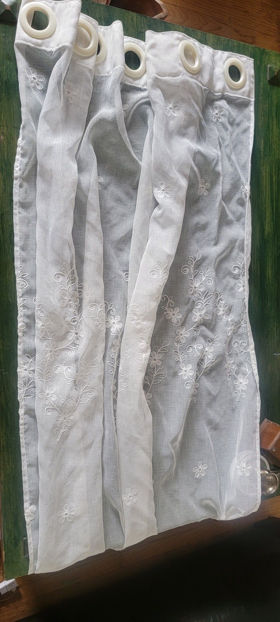 Pair of Panels White Sheer Embroidered Curtains