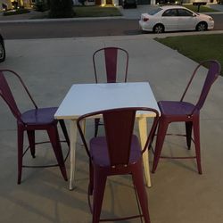 Contemporary Metal  Chairs With Metal Table 