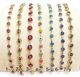 ASSORTED EVIL EYE BRACELETS FOR LADIES 14K REAL YELLOW GOLD.