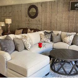 Chalky White Dellara Sofa Sectional👍 Fastest Delivery 🚚  $39 Down Payment 💥 Couch Living Room👍