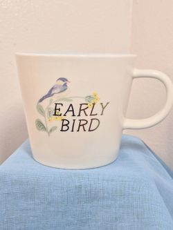 Threshold Stoneware Early Bird Coffee Mug Floral Nature Birds 15 oz