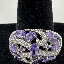 New Amethyst  Clear Stone, Set In Sterling Silver Size 6 Weighs 6.69 Grams 