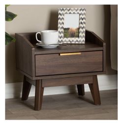 Mid-Century Walnut Brown Finished 1-Drawer Wood Nightstand