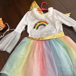 Unicorn/ Rainbow Dress With Gold Wings Attached