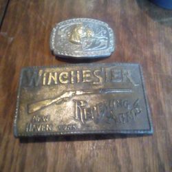 Two Vintage Brass Belt Buckle Winchester Horse Thumbnail