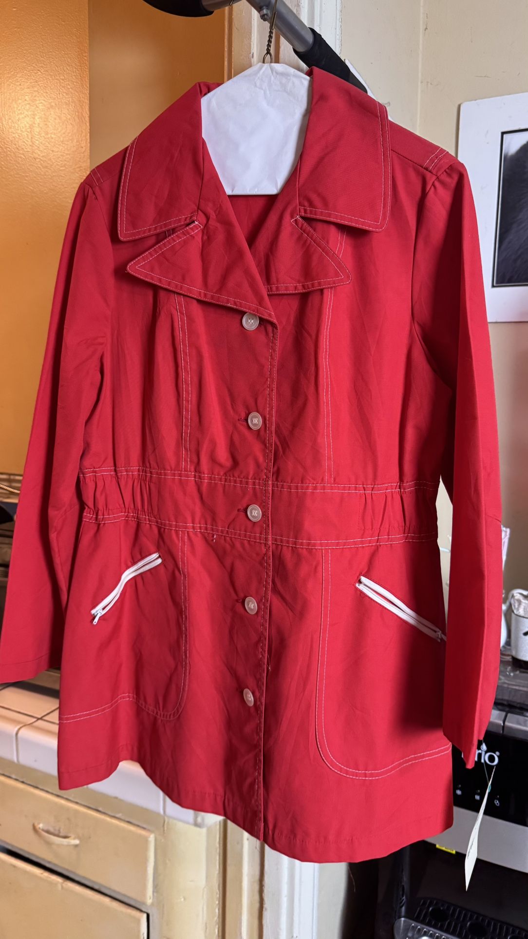 Women's Red Button-Up Jacket with Contrast Trim 1970s