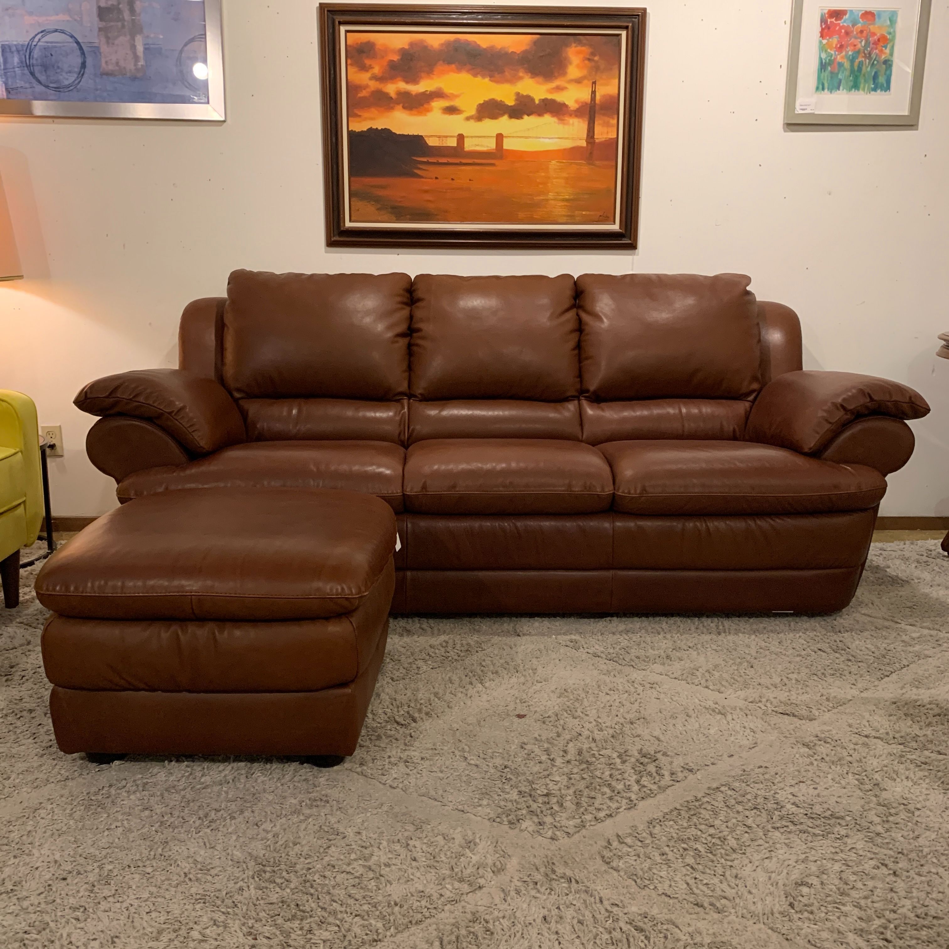 Natuzzi Chocolate Leather Sofa/Ottoman