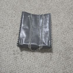 Zara Womens Silver Metallic Shoulder Bag Chain Strap Inner Zip Pocket