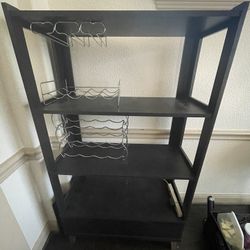 Black Wood Shelving Unit with Metal Wine Racks