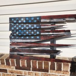 Rustic Tattered Wooden American Flag – Handmade Patriotic Wall Art 32"x19"