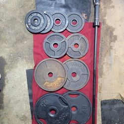 250Lbs 2" HOLE OLYMPIC PLATES. 2-45s. 2-35s. 2-25s. 4-10s  AND 7' BAR WITH CLIPS 
11525 S  HALSTED/ 7111.S WESTERN WALGREENS 
250$      CASH ONLY AS I
