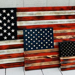 American 🇺🇸 Flag - Handcrafted By (Veteran) Wooden/Rustic - Small 9x18x1”