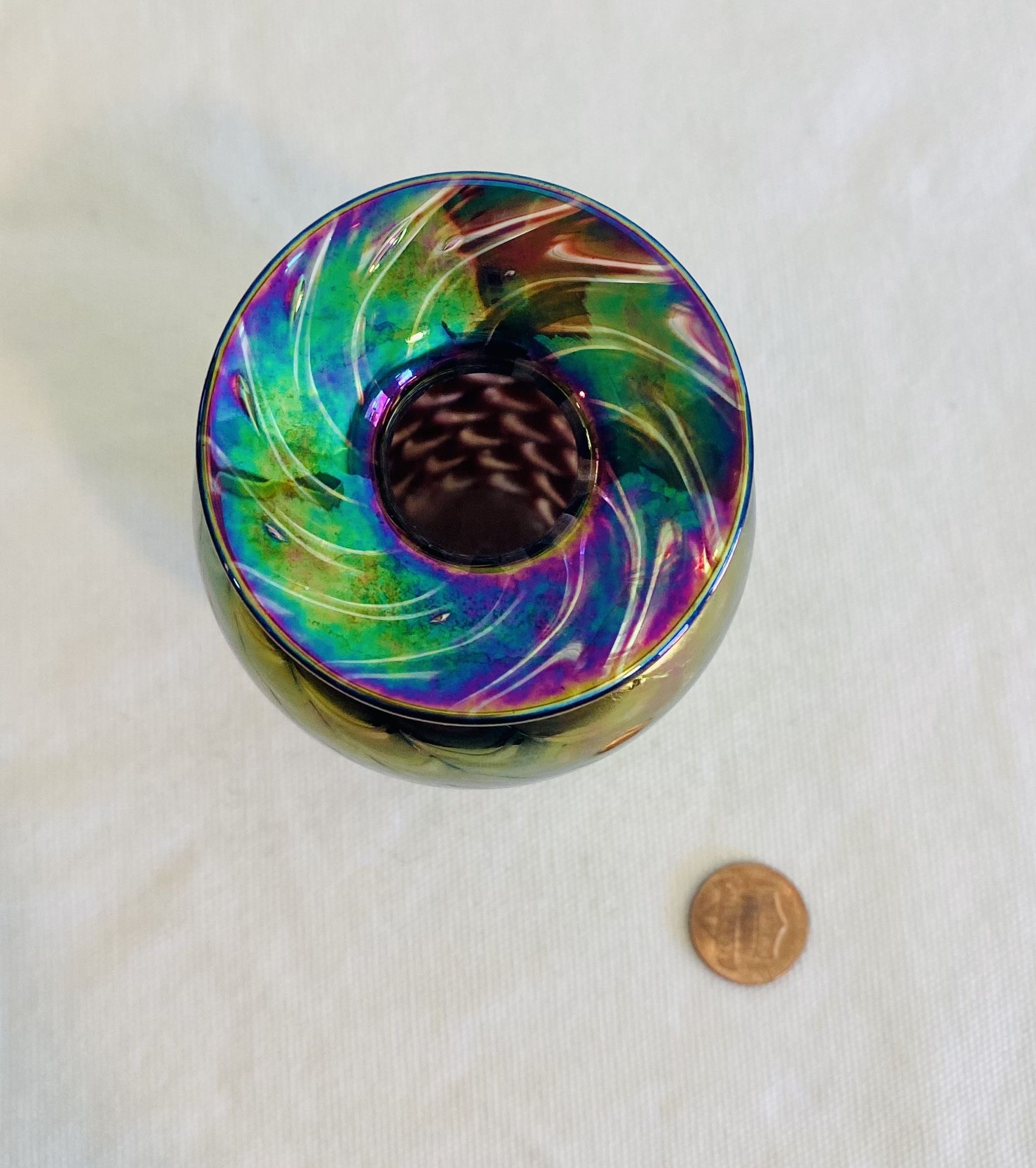 Glass Eye Studio Iridescent Hand Blown Pulled Feather Vase Signed/Dated VINTAGE!