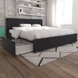 NEW King Storage Bed Frame, Upholstered Storage King Bed Frame, No Box Spring Needed !