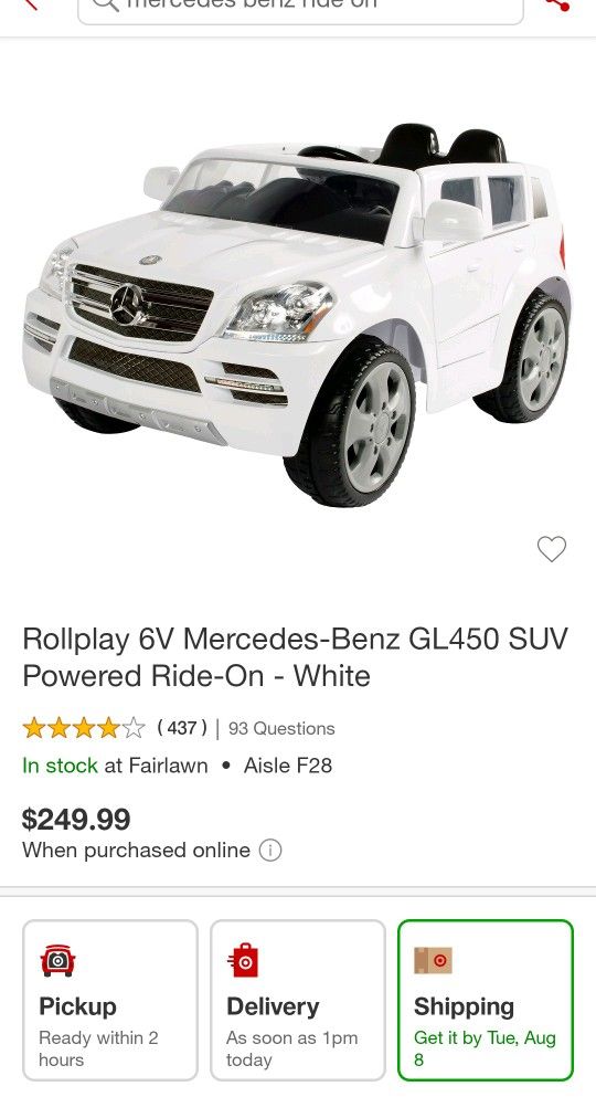 Rollplay 6V Kids Mercedes Benz GL450 SUV Powered Ride On Car White.