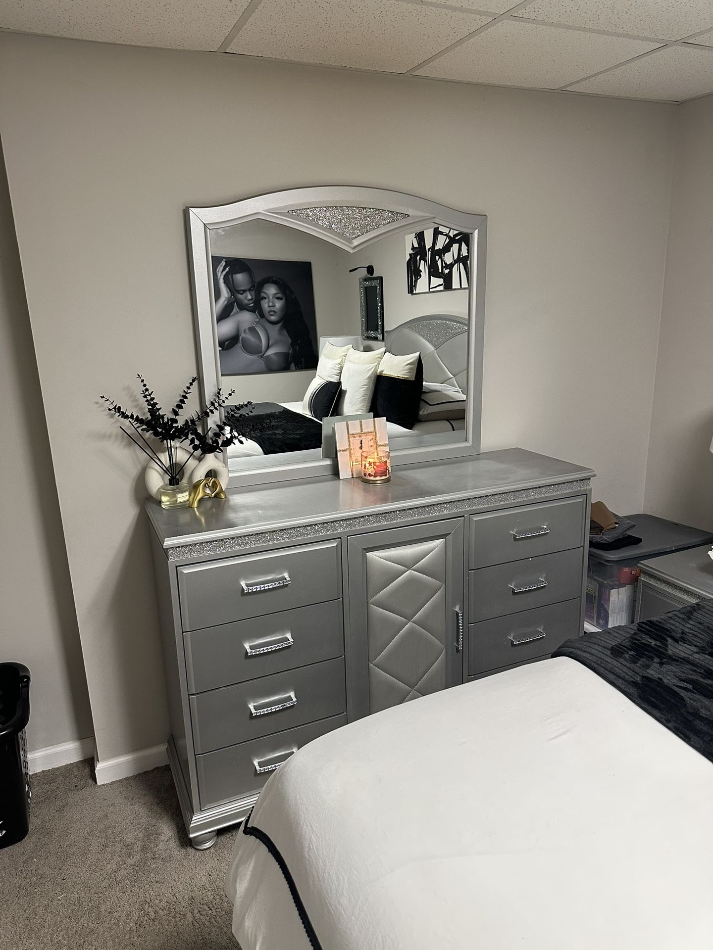 Silver 8-Drawer Dresser w/ Mirror