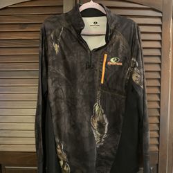 Mens Mossy Oak 1/4 Zip Pullover Shirt Sz Large Black Camo Lightweight