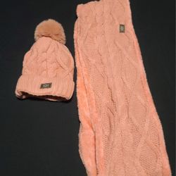 UGG Australia Pink Cozy Infinity Scarf And Hat Knit and Soft Fleece Super Cozy