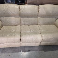 Beige Manual Reclining Leather Sofa 