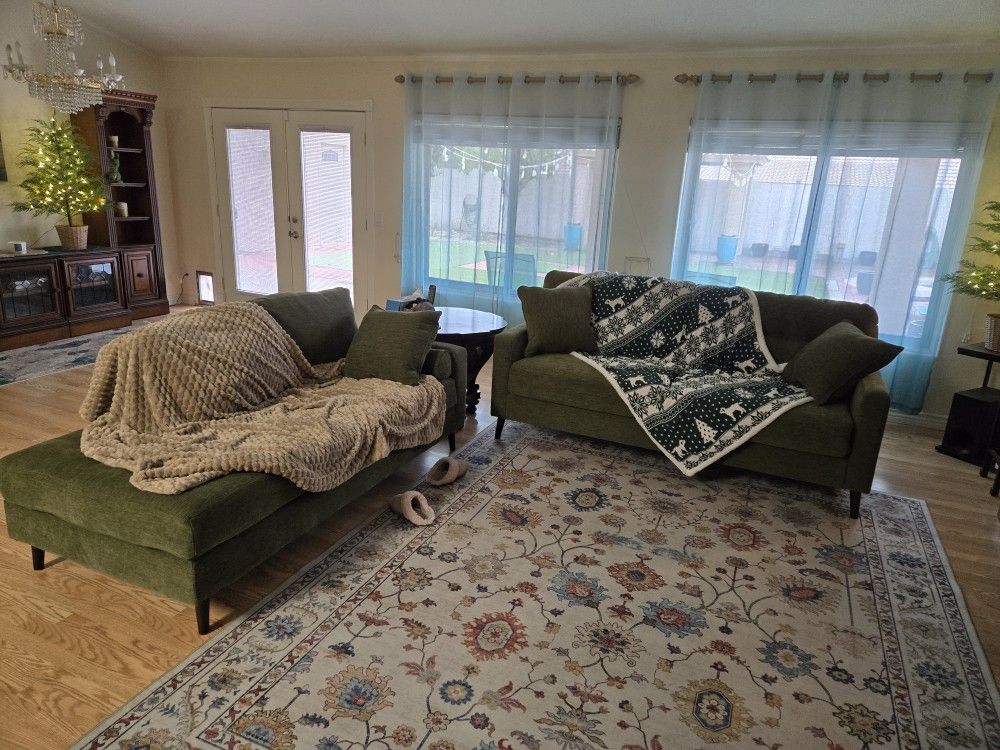 Olive Sofa And Chaise (Like New)