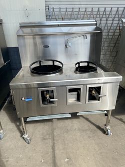 Double Burner Chinese Gas Wok Range w/13" R & 20" Hole L 53” wide natural gas
