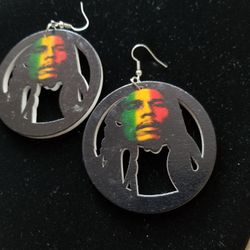 Wood Carved BOB MARLEY Earrings 