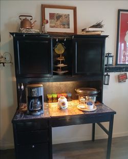 Black Wood Hutch Cabinet with Desk