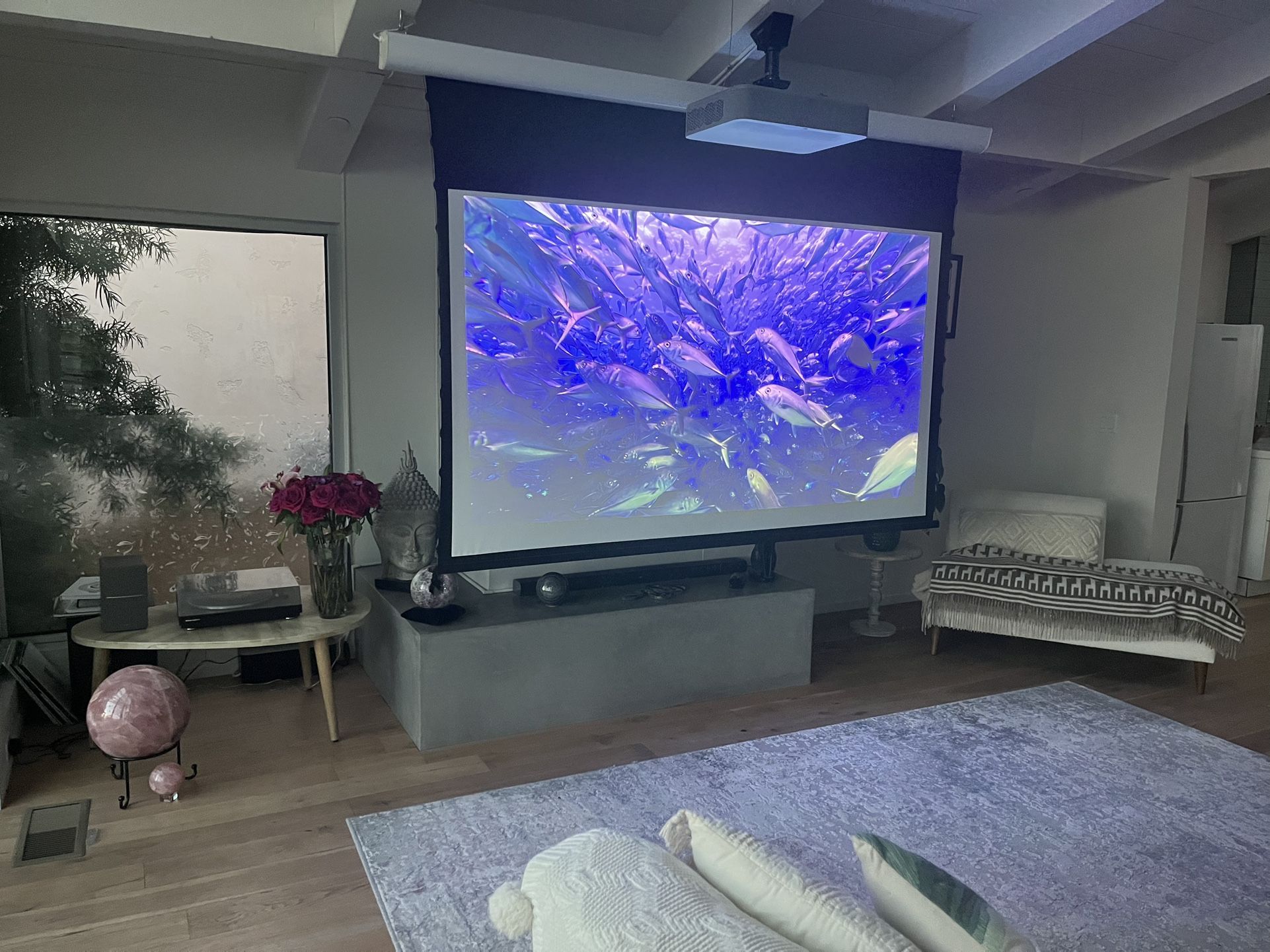 Home Theater System. Apple TV. Surround Sound System. HD Projector.