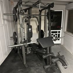 Vesta Fitness Smith Machine 2001 w/Bench Attachment | 230lb Bumpers Weights | 7ft Olympic Bar | Fitness | Gym Equipment | FREE DELIVERY 🚚 