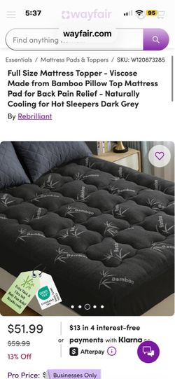 Full size black bamboo cooling mattress topper
