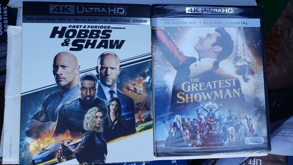 New 4k hobbs and shaw 4k unopened and greatest showman new unopened