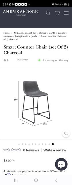 ZUO 24" COUNTER CHAIRS. CHARCOAL IN COLOR. BRAND NEW.