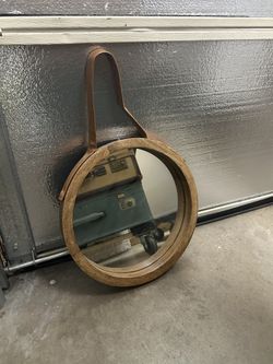 Small Wood Wall Mirror Leather