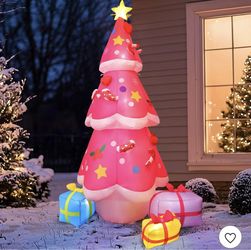 ARESENCE 7 FT Inflatables Christmas Tree Pink Decoration Outdoor, Giant Christmas Inflatable Blow Up Tree Yard Decorations