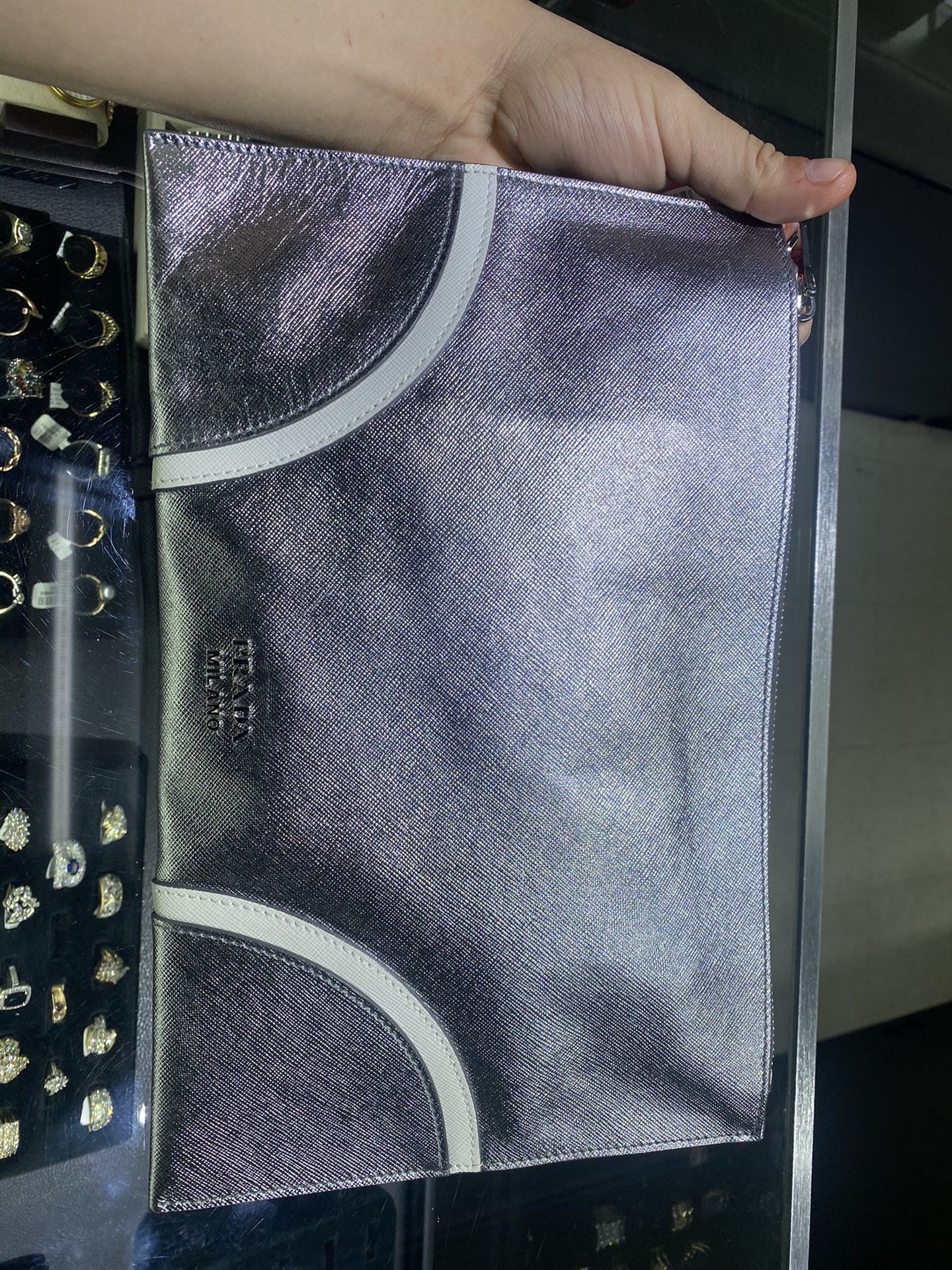 Prada Saffiano Lux Cromo Clutch