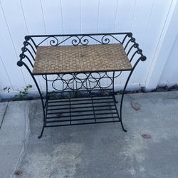 Vintage Wrought Iron Accent Wine Rack Table / Plant Stand – Sturdy & Stylish