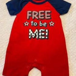 “Free To Be Me” Red White & Blue July 4th Independence Day Patriotic Romper size 6-9months
