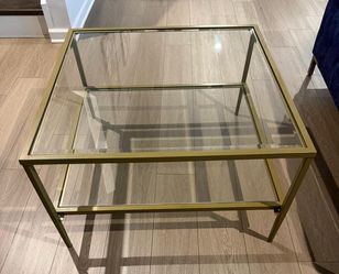 Gold Metal and Glass Square Coffee Table