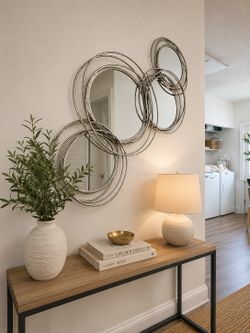 Modern Silver Abstract Circle Wall Mirror Decor
