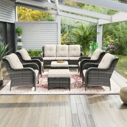  7 Pieces Patio Conversation Set, Four Wicker Chairs, One 3-Seat Sofas and Two Ottomans with 3.5-inch Seat Cushions, Beige

Image 1 of MeetLeisure 7 P