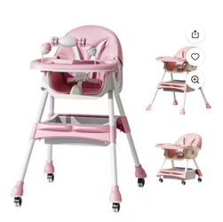3-in-1 Multi-Use Folding High Chair, Toddler Dining Booster Seat for Eating, Green/Pink/Blue