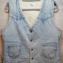 LEVI'S Orange Tab Denim Sherpa Vest Vtg 70s 80s 60 Western Made in USA Men's Large