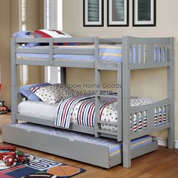 Triple Twin / Twin Bunk Bed With Trundle