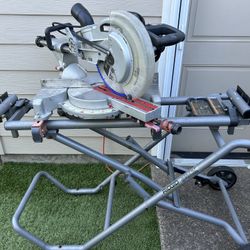 12 Inch Sliding Compound Miter Saw Chop Saw With Folding Mobile Stand