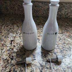 Oil & Vinegar Ceramic Bottles with Tops and Dispensers