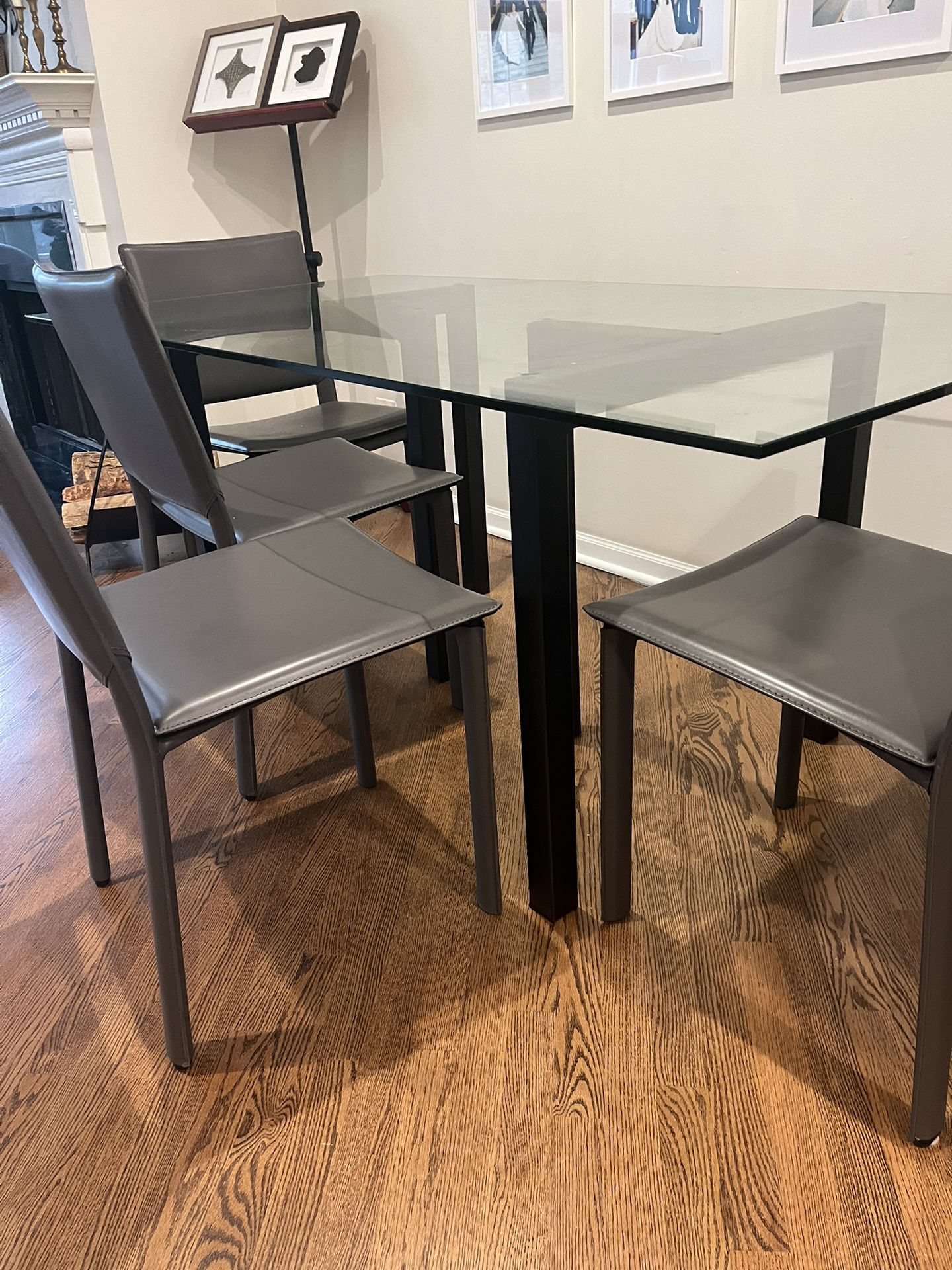 Glass top dining Table With Black Metal Base