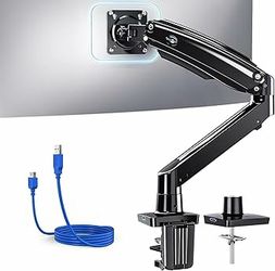New HUANUO Single Monitor Arm for 13-49 inch Screens, Ultrawide Computer Monitor Mount Holds 26.48 lbs, Upgraded Adjustable Stand W/ USB, C-Clamp & Gr