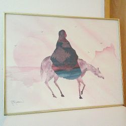J.C. Madden - Vintage Water Color Print of Native Woman on a Horse