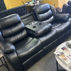 NEW BLACK RECLINING AOFA AND LOVESEAT WITH FREE DELIVERY 